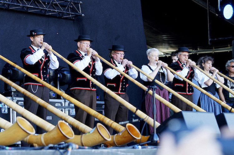 Die gesamte Alphorn-Gruppe. 